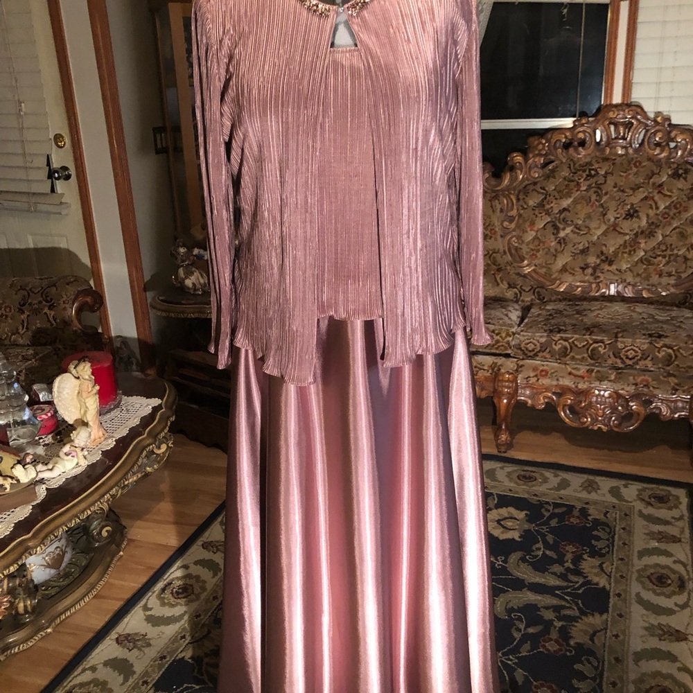 Stylish Gown With Jacket By Cachet S16 Brown 2 Pieces